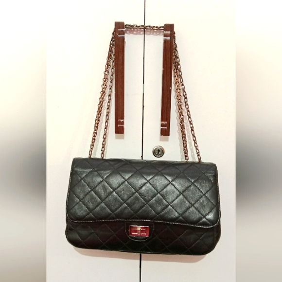 Calfskin synthetic luxury leather flap shoulder bag black 🖤 - Picture 5 of 16